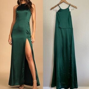 NWOT Make it Elegant Emerald Green Satin Strappy Maxi Dress